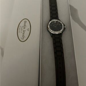 Geneva silicone dark brown Watch with rhinestone bezel